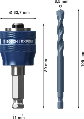 Sistem Gergaji Lubang Bosch EXPERT Power Change Plus Arbor dan bor TCT 8,5 mm.
